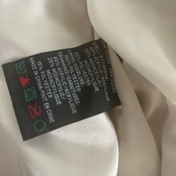 VTG! Nuage Collection Cream Faux Fur Hooded Coat Tiger Print L/G 90s Cozy Glam - Picture 12 of 15